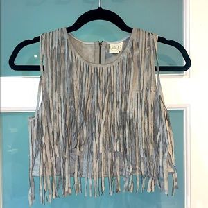 Boutique Suede Fringe Cropped Top